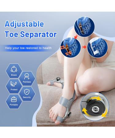 Bunion Corrector for Men & Women | Adjustable Bunion Splint for Pain Relief | Orthopedic Toe Straightener with Anti-Slip Heel Strap | Fits Left & Right Feet - Grey - Buy Online on GoSupps.com