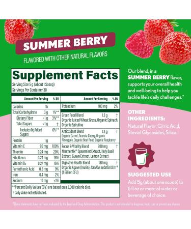 Amazing Grass Sweet Greens and Superfoods Powder for Digestive Health Greens Powder Digestive Enzymes Probiotics Spirulina Chlorella Summer Berry 30 Servings Summer Berry 30 Servings (Pack of 1) - Buy Online on GoSupps.com