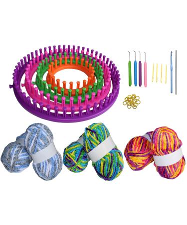 Knitting Looms Round Knitting Loom Set with Knitting Yarns Craft Yarn Kit DIY Tool Crochet Hooks Knitting Needles for Hat Scarf Shawl Sweater Blanket Knitter (Knitting Looms + Yarns)