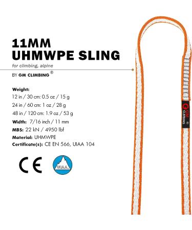 GM CLIMBING 11mm UHMWPE Sling Runner 22kN CE UIAA Certified Orange 30cm / 12inch - Buy Online on GoSupps.com