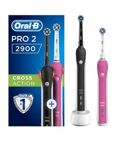 Oral-B Pro 2 Electric Toothbrush with Smart Pressure Sensor 2 Handles 2 Cross Action Toothbrush Heads 2 Modes with Daily Clean Gifts for Men/Women 2 Pin UK Plug 2900 Black & Pink