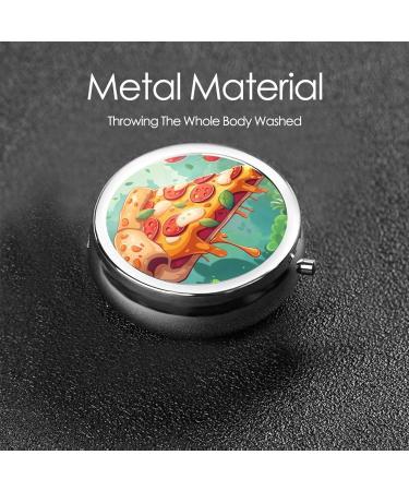 Portable Pizza & Tomatoes Pill Box - Mini 3-Compartment Metal Container for Travel - Hinged Design - Perfect for Small Pills - Black - Buy Online on GoSupps.com