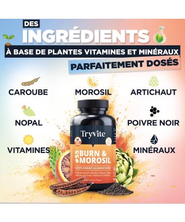 TRYVITE BURN&MOROSIL | Bruleur de Graisse Puissant | Coupe Faim Puissant et Efficace | Morosil Perte de Poids Rapide et Efficace | Minceur Homme & Femme | SANS CAFEINE 90 g lules | Fabriqu en France - Buy Online on GoSupps.com