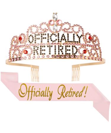 JPACO Pink Retirement Sash and Tiara Set - Gold Crown Tiara and Officially Retired Retirement Sash for Women. Great for Retirement Party  Event & Supplies  Gifts  and Decorations 4