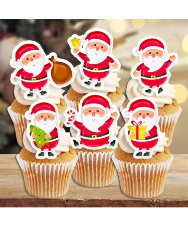PRECUT Christmas Santa Cupcake Toppers Edible Santa Cake Decorations Christmas Decorations Santa Cake Topper (12) - Buy Online on GoSupps.com