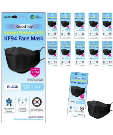 (Pack of 10) Good Day Korea Black Disposable KF94_ Face Mask 4-Layer Filters Breathable Comfortable Protection, Protective Nose Mouth Covering Dust Mask Made in Korea.