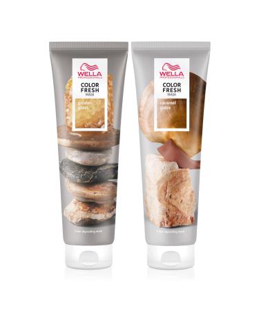 Wella Professionals Color Fresh Mask - Hair Courage to revitalize and change the hair color - nourishing tinting natural oils - for all hair types 2 Set Golden Gloss & Caramel Glaze 150ml