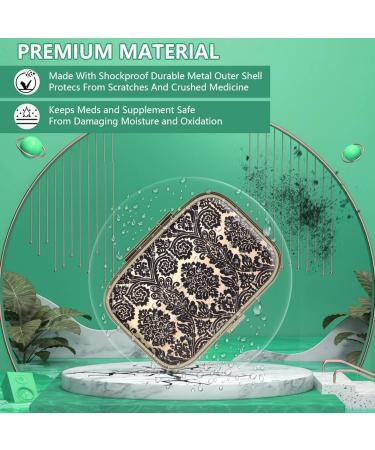 Retro Bronze Pill Box with Mirror - 2 Compartment Small Pill Organizer for Vitamins Fish Oil & Supplements | F-19 Vintage Wallpaper Design - Buy Online on GoSupps.com