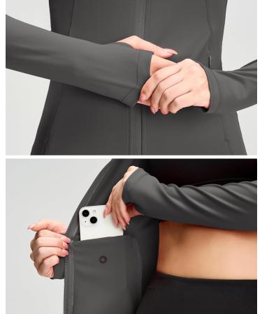 Queenieke Women's Long Sleeve Running Jacket - Light Breathable & Stylish Full Zip Sports Jacket with Pockets for Fitness & Yoga - Meteorite Gray XS - Buy Online on GoSupps.com