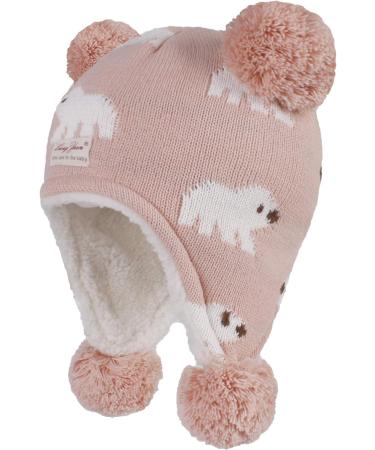 LANGZHEN Polar Bear Pink Winter Hat for Baby Boys Girls 6-12 Months | Earflap Knit Warm Cap with Fleece Lining - Buy Online on GoSupps.com