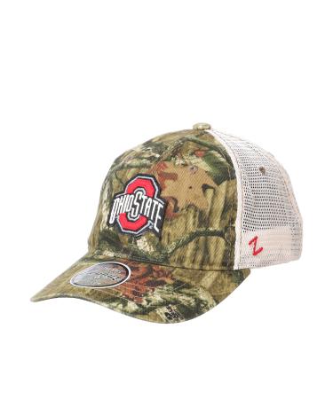 Zephyr Camo Trailside Trucker Mesh Snapback Cap - NCAA Curved Bill, Adjustable Relaxed Fit Camouflage Baseball Hat Ohio State Buckeyes