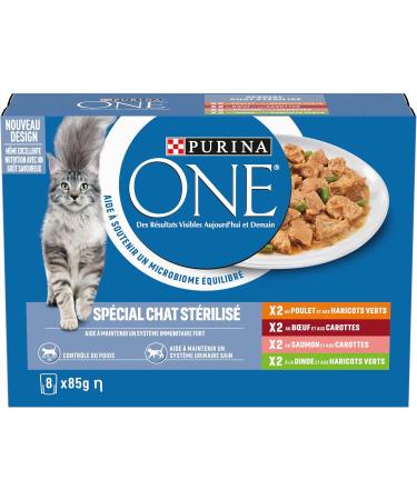 PURINA ONE Sterilized Cat Tapered in Sauce Assorted Flavors Chicken Beef Salmon and Turkey Meal Bags for Adult Cats 8 x 85g | - Buy Online on GoSupps.com