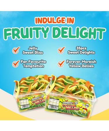 Sweetzone Yellow Belly Snakes Tub Filled With Gummy Snakes Snacks Fun For The Entire Family | 742g of Yellow Bellies Halal Jelly Sweets | Experience The Taste of a Mixed Fruit Yellow Belly Treat - Buy Online on GoSupps.com