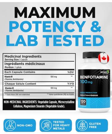 Renew Actives Benfotiamine 100mg Supports Energy Production & Overall Wellness Vegan Non-GMO Gluten-Free 120 Capsules - Buy Online on GoSupps.com