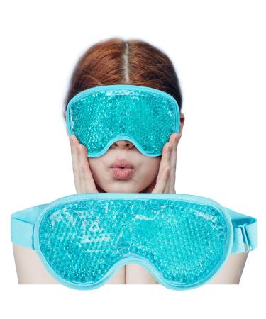 Cooling Ice Gel Eye Mask Reusable Eye Masks, Sleeping Mask with Plush Backing for Headache, Puffiness, Migraine, Stress Relief (Blue)