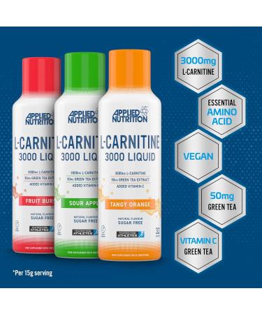 Applied Nutrition L Carnitine 3000 Liquid - Vegan L-Carnitine with Green Tea & Vitamin C - Energy & Weight Management - Tangy Orange Flavor - 480ml - Buy Online on GoSupps.com