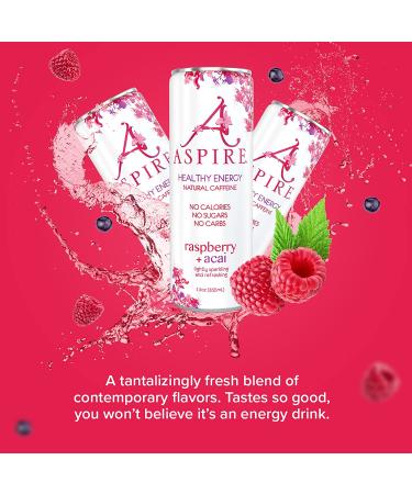 Aspire Healthy Energy Drink - Natural Caffeine, No Calories, Sugar, or Carbs | Vitamins B, C, Biotin | No Preservatives, Gluten Free | Vegan, Kosher, Keto-Friendly | 12 oz Can, Raspberry Acai (Pack of 12) - Buy Online on GoSupps.com