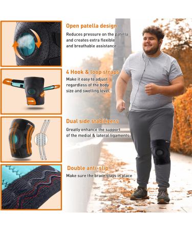 Plus Size Knee Brace with Side Stabilizers for Men & Women - XL/2XL/3XL - Ideal for Knee Pain, Meniscus Tear, Arthritis - Left Leg Support - Buy Online on GoSupps.com