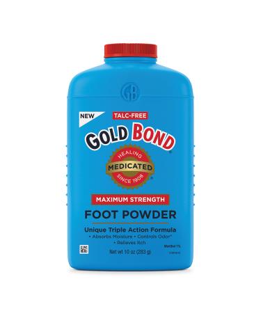 Gold Bond Medicated Talc-Free Foot Powder 10 oz, Maximum Strength Odor Control & Itch Relief 10 Ounce (Pack of 1) Talc-Free
