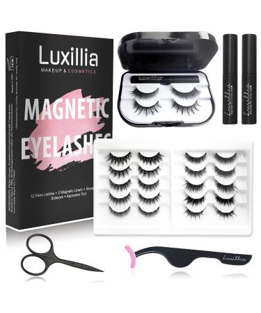 Luxillia Magnetic Eyelashes with Eyeliner 16 Piece Set Most Natural Looking Magnetic Lashes Kit with Applicator Best 8D 3D Look Reusable Fake Eye Lash No Glue Strongest Waterproof Liquid Liner