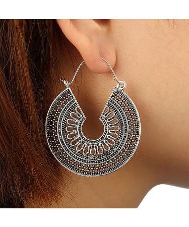 Dangle Cuff Earrings Women Boho Earrings Jewelry Sterling Silver Hoop Earrings Ethnic Drop Earrings - Buy Online on GoSupps.com