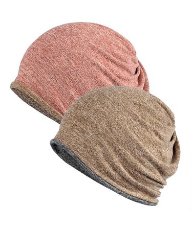 XYIYI Women's Chemo Hat Slouchy Headwear Head Wraps Cancer Hats One Size 2 Pack Pink Gray-S