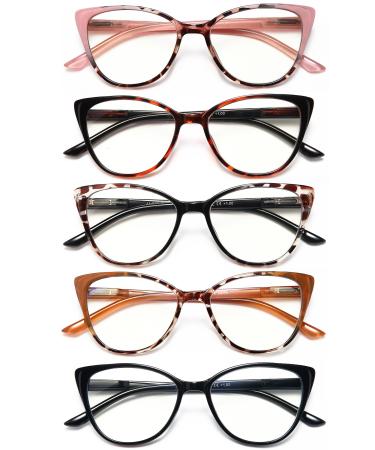 EYEURL 5 Pack Reading Glasses for Women-Cat Eye Blue Light Blocking Readers Fashion Computer Glasses with Spring Hinge Anti-Glare Readers for Women 0.5 5 Pack-1 0.5 x