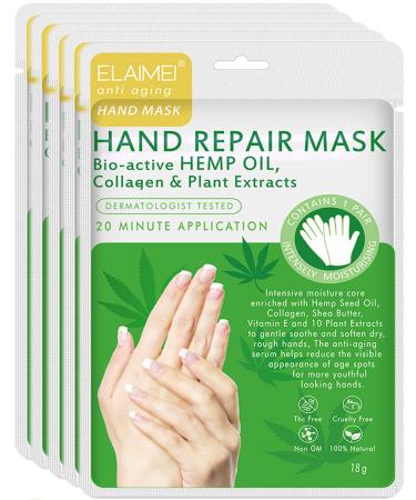 Moisturizing Gloves Hand Mask 5 Pack with Collagen, Shea Butter, Vitamin E - Deep Moisturizing Repair Skin for Dry Rough Hands - Perfect Daily Hand Care Treatment Get Soft Smooth Hands
