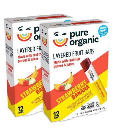 Pure Organic Layered Fruit Bars, Strawberry Banana, Gluten Free, Vegan Fruit Snacks (24 Bars)