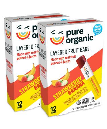 Pure Organic Layered Fruit Bars, Strawberry Banana, Gluten Free, Vegan Fruit Snacks (24 Bars) - Buy Online on GoSupps.com