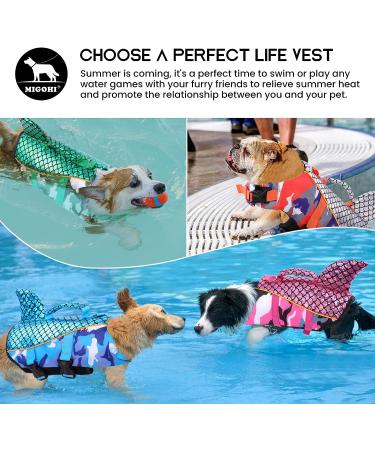 MIGOHI Shark Fin Dog Life Jacket - Reflective Camo Vest for Small Dogs, Pet Safety Lifesaver with Rescue Handle for Swimming and Boating - Buy Online on GoSupps.com