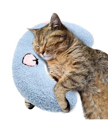 Pillow for Cats, Ultra Soft Fluffy Pet Calming Toy Half Donut Cuddler, Deep Sleep U-Shaped Accompanying Small Pillow, Protect Pet's Cervical Spine for Joint Relief Sleeping Improve Machine Washable Blue