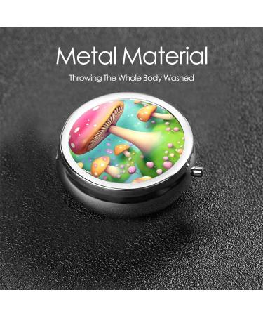Small Metal Round Pill Box - Travel-Friendly Three Compartment Medicine Organizer for Purse & Pocket - Wonderful Little Mushrooms Design - Buy Online on GoSupps.com