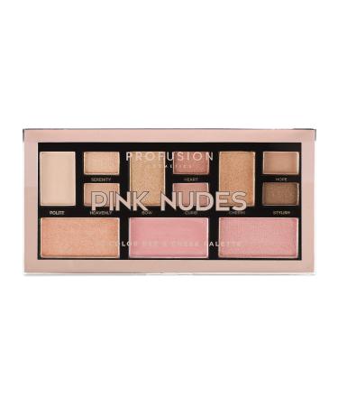 Profusion Cosmetics Skin-friendly Light and Soft, Mini Artistry 12 Shade Eyeshadow & Blush Palette - 9 Multi-finish Eyeshadows, 1 High-shine Highlighter and 2 Blendable Blush, Pink Nudes