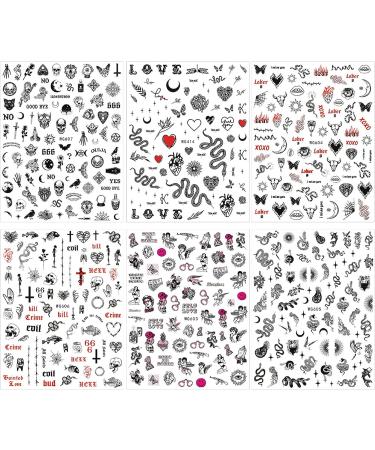 Dark Skull Heart Cupid Angel Lips Ghost Nail Art Stickers - 3D Self Adhesive Decals for Acrylic Nails (6 Sheets) - Buy Online on GoSupps.com