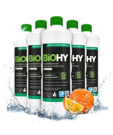 Biohy floor cleaner for wiping robot with orange scent (6 x 1 liter) |Cleaning agent concentrate for all wiping robots |Foam arm & strip -free |Sustainable 1: 200 concentrate sunny orange 6 x 1 liter