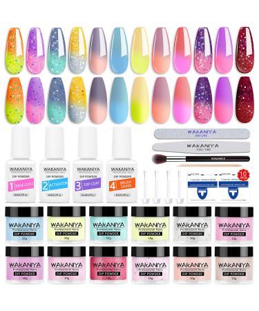 Dipping Powder Nails Set Sun Changing Colors Dip Powder 12 Summer Colors Nagel Dipping Set With Base Top Coat Activator Dip Manik nken Kits Dipping Powder Starter Set for Home & Professional Salon