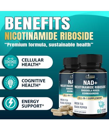 Organic Cadane Nicotinamide Riboside Supplement | with Rhodiola Rosea Ashwagandha Green Tea & More | Cellular Health & Vitality Support | Vegan Non-GMO 60 Capsules - Buy Online on GoSupps.com