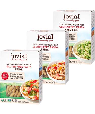 Jovial Penne Rigate Gluten-Free Pasta | Jovial Fusilli Gluten-Free Pasta | Jovial Caserecce Gluten-Free Pasta | Whole Grain Brown Rice Pasta | USDA Certified Organic | Made in Italy | 12 oz Each 12 Ounce (Pack of 3)