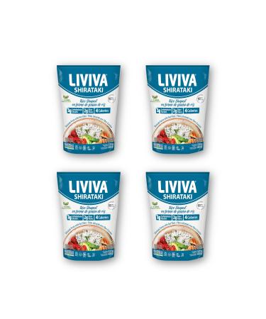 LIVIVA Organic Shirataki Rice Shaped (4 Pack 18.34 oz per bag) Konjac Noodles Diabetic-Friendly Low Carb Low Calorie Pasta Noodles Ready to Serve No Odor Keto Non-GMO Gluten Free Noodles Ready to Serve Noodles