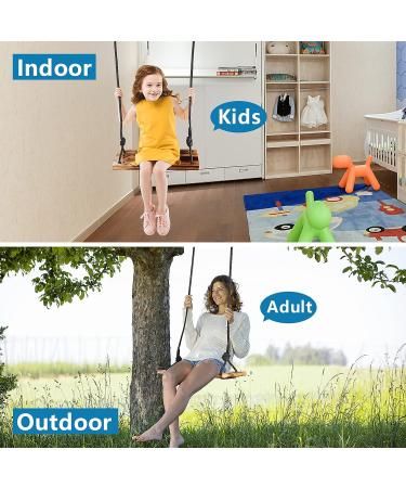 Carbonized Wooden Tree Swing Seat with Adjustable Rope - 440lbs Load Capacity for Adults & Kids - Indoor Outdoor Garden Backyard - 17.7x7.9x1.0 inch - Buy Online on GoSupps.com