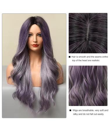 Uevies Violet Gray Synthetic Wig - 66 cm Natural-Looking Corrugated Hair for Women | Perfect for Cosplay & Daily Wear - Buy Online on GoSupps.com