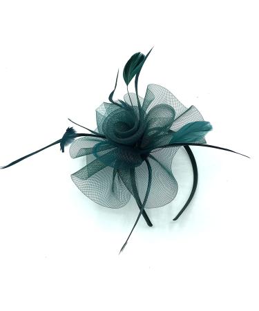 Ladies Feather Aliceband/Headband Fascinator for Weddings Races Royal Ascot Hair Piece (Green)