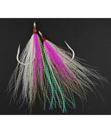 Bucktail Teasers Fishing Hooks | Saltwater Lures for Fluke Rig | 10pcs Pink Mylar Flash Jig Hooks - Buy Online on GoSupps.com