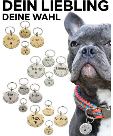 Paws & Peewees Engraved Personalized Dog Collar Trailer - Custom Name Symbol & Phone Badge for Dogs Puppies & Cats - 18mm Silver-Matt - Buy Online on GoSupps.com