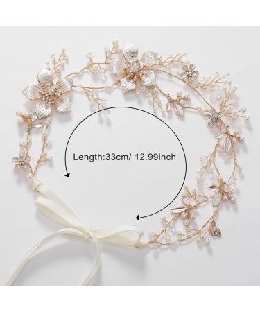 SWEETV Gold Wedding Headband - Pearl Flower Bridal Hairpiece for Women - Crystal Hair Vine Accessory - Buy Online on GoSupps.com