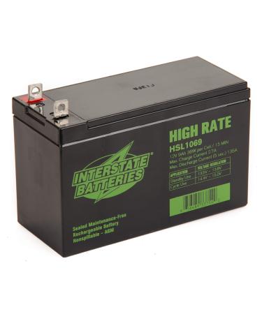 Interstate Batteries 12V 9Ah High Rate Battery (HSL1069) Sealed Lead Acid Rechargeable SLA AGM (Nut & Bolt Terminal) Generac Generators, 0G9449, UPS Backup Systems