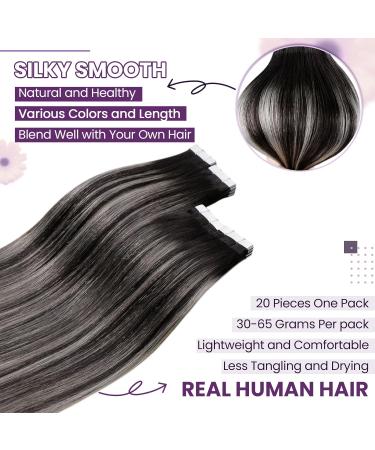 Laavoo Real Hair Tape Extensions - Ombre Black & Silver Balayage - Invisible Tape-In Remy 40cm 50g 20pcs #1B/1B & #1B/S/1B - Buy Online on GoSupps.com