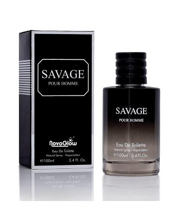 Savage for Men Eau De Toilette Spray - 3.4 Oz Refreshing & Warm Scent - Daily Use Cologne with NovoGlow Carrying Pouch - Buy Online on GoSupps.com