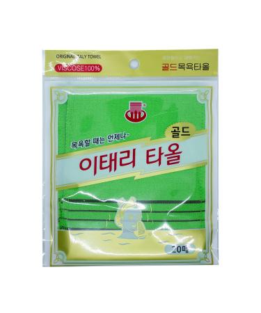 GOLDSANGSA-Korean Bath Towel Washcloth 20pcs/Body Scrub Genuine Exfoliating Bath Mitten Remove Dead Skin(Green)